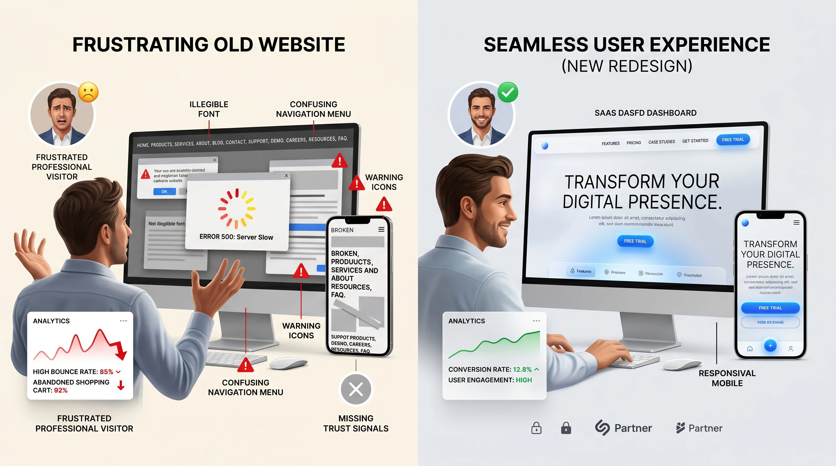 Customer leaving a website because of poor user experience mistakes